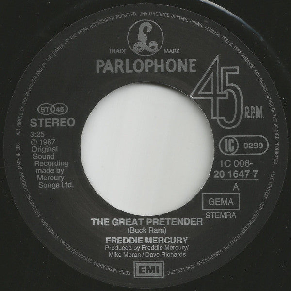 Freddie Mercury : The Great Pretender (7", Single)