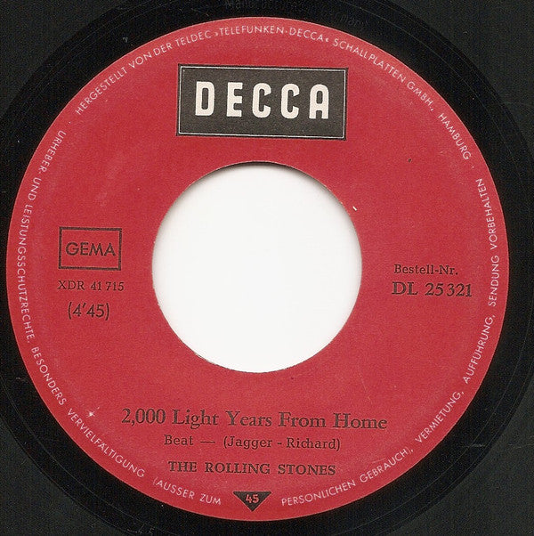 The Rolling Stones : 2,000 Light Years From Home (7", Single)
