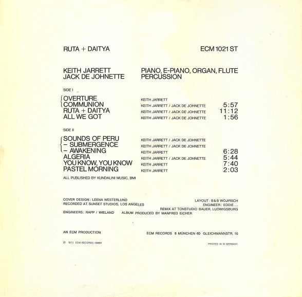 Keith Jarrett • Jack DeJohnette : Ruta And Daitya (LP, Album)