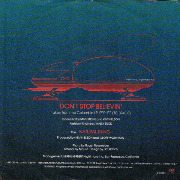 Journey : Don't Stop Believin' (7", Single, Styrene, Ter)