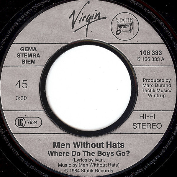 Men Without Hats : Where Do The Boys Go? (7", Single)