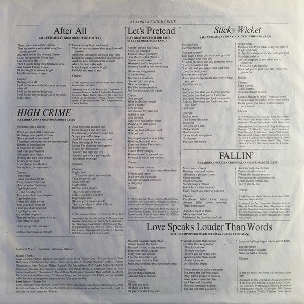 Al Jarreau : High Crime (LP, Album, Als)