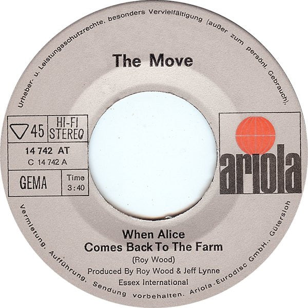 The Move : When Alice Comes Back To The Farm (7", Single)