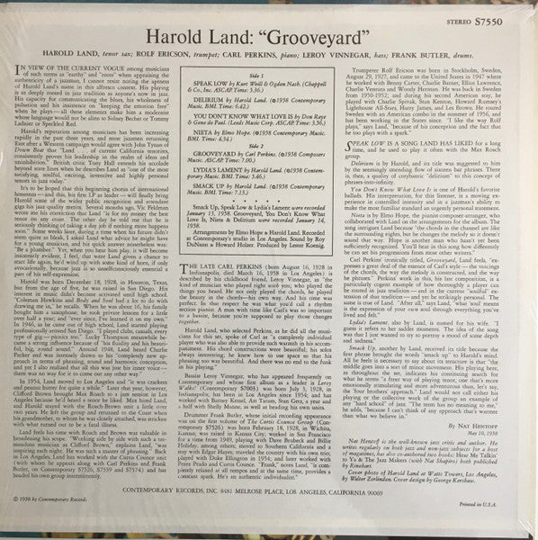 Harold Land Quintet : Grooveyard (LP, Album, RE, Gre)