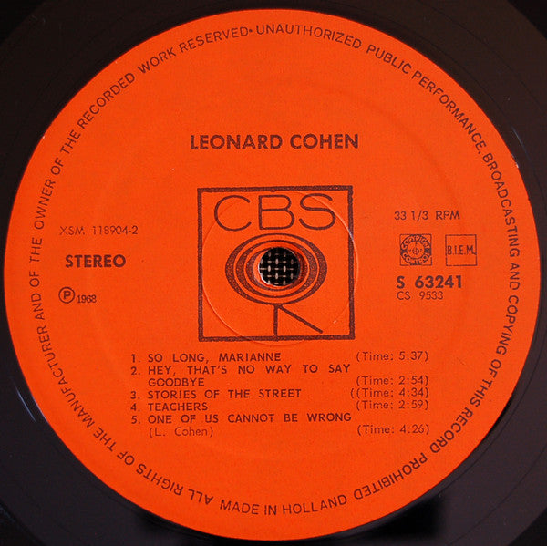 Leonard Cohen : Songs Of Leonard Cohen (LP, Album, RE, B P)