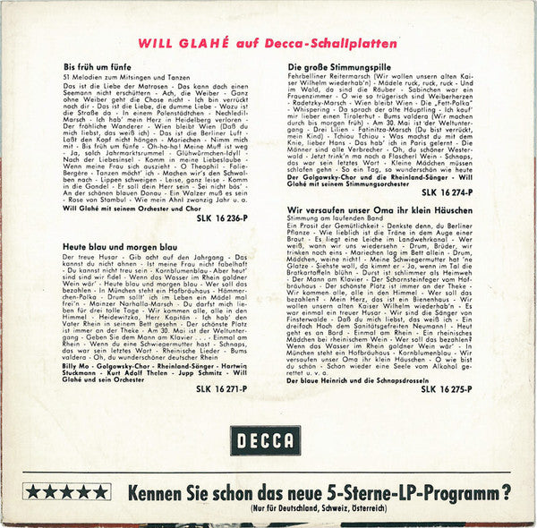 Will Glahé : Das Heckenrosen-Lied / Es Geht Alles Vorüber (7")