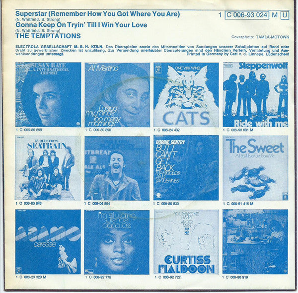 The Temptations : Superstar (7", Single, Mono)
