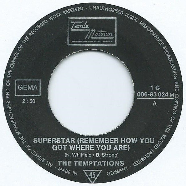 The Temptations : Superstar (7", Single, Mono)