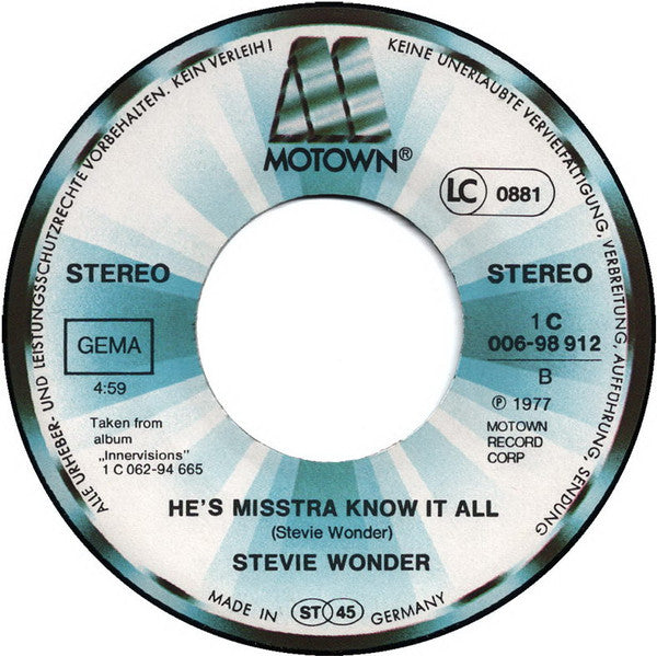 Stevie Wonder : Sir Duke (7", Single)