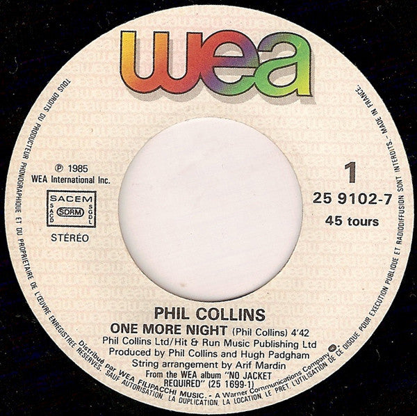 Phil Collins : One More Night (7", Single)