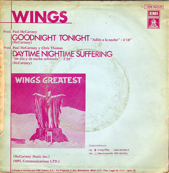 Wings (2) : Adios A La Noche (7", Single)