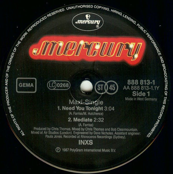 INXS : Need You Tonight / Mediate (12", Maxi)