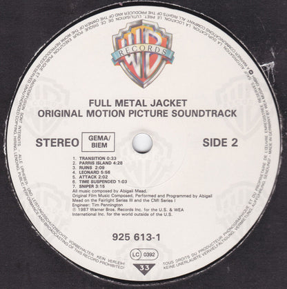 Various : Stanley Kubrick's Full Metal Jacket (Original Motion Picture Soundtrack) (LP, Comp)