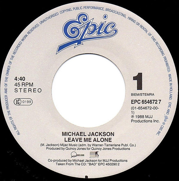 Michael Jackson : Leave Me Alone (7", Single)