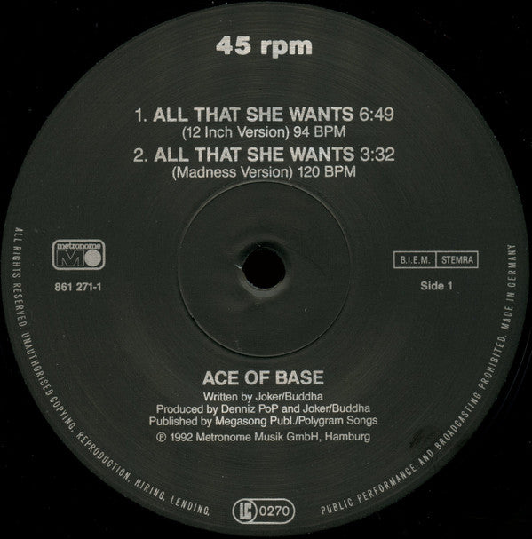 Ace Of Base : All That She Wants (12", Single)