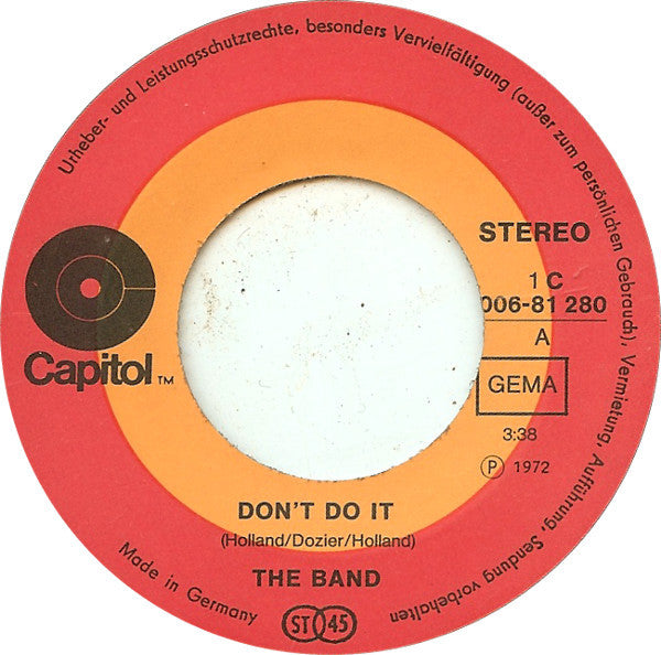 The Band : Don't Do It / Rag Mama Rag (7", Single)