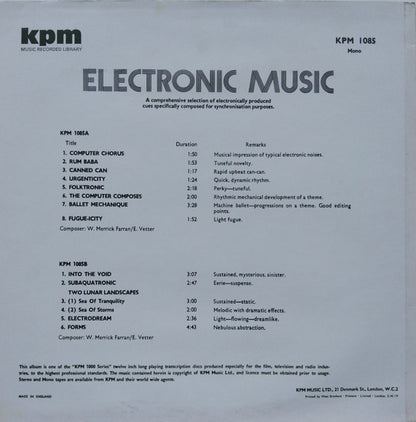 W. Merrick Farran* / E. Vetter* : Electronic Music (LP, Album, Mono)