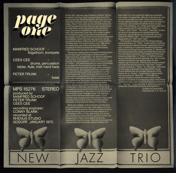 New Jazz Trio : Page One (LP, Album)