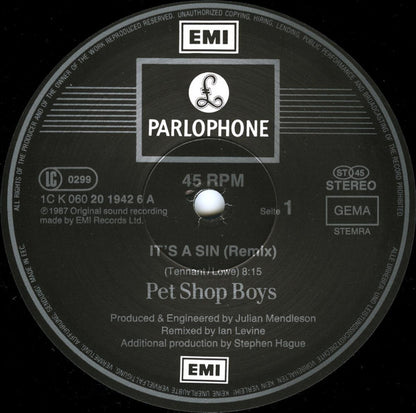 Pet Shop Boys : It's A Sin (Remix) (12", Maxi)