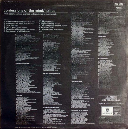 Hollies* : Confessions Of The Mind (LP, Album)