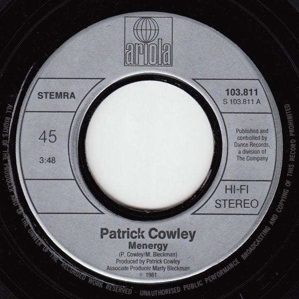 Patrick Cowley : Menergy (7", Single)