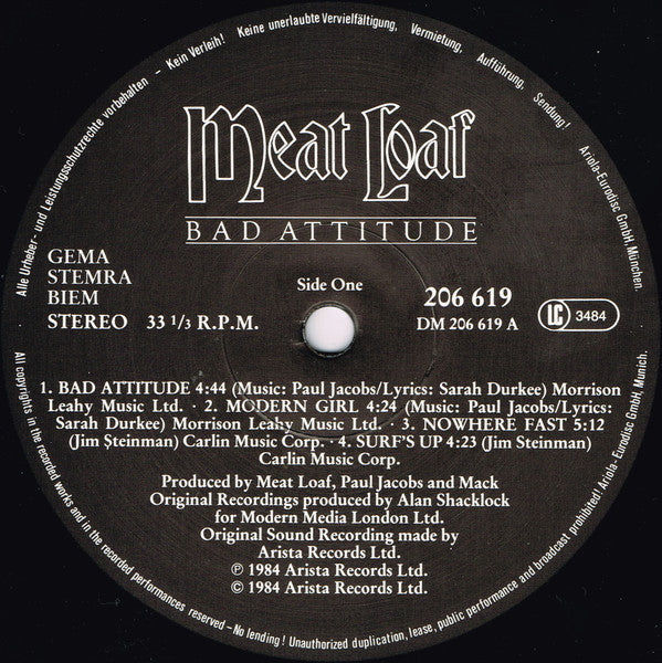 Meat Loaf : Bad Attitude (LP, Album)