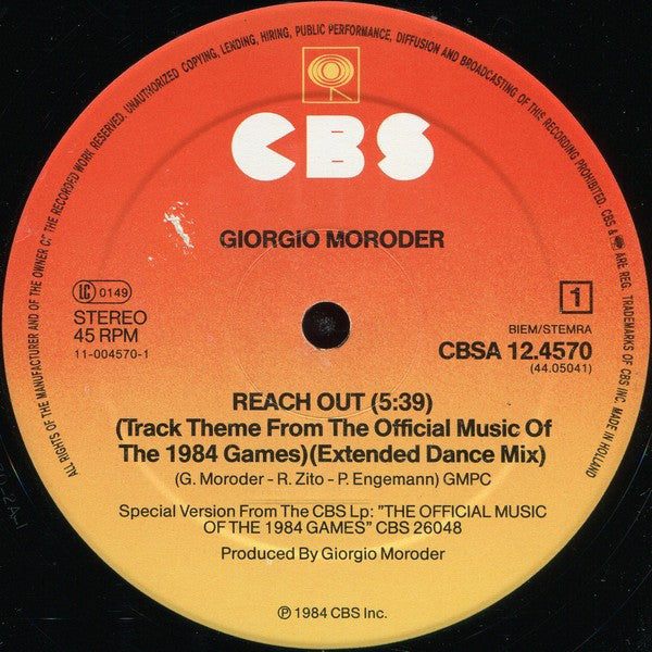 Giorgio Moroder Featuring Paul Engemann : Reach Out (12", Maxi)