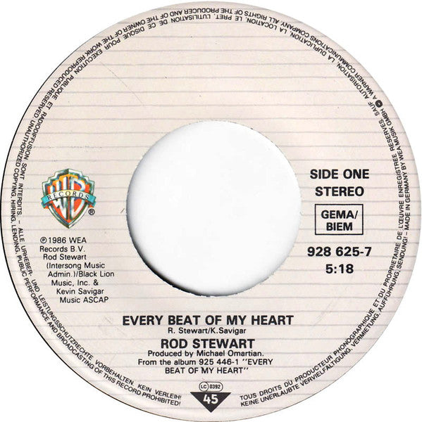 Rod Stewart : Every Beat Of My Heart (7", Single)