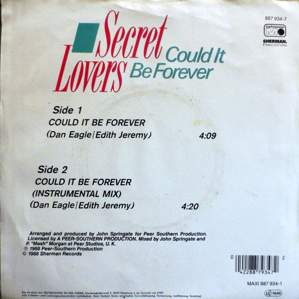 Secret Lovers (2) : Could It Be Forever (7", Single)