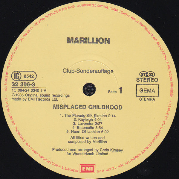 Marillion : Misplaced Childhood (LP, Album, Club)