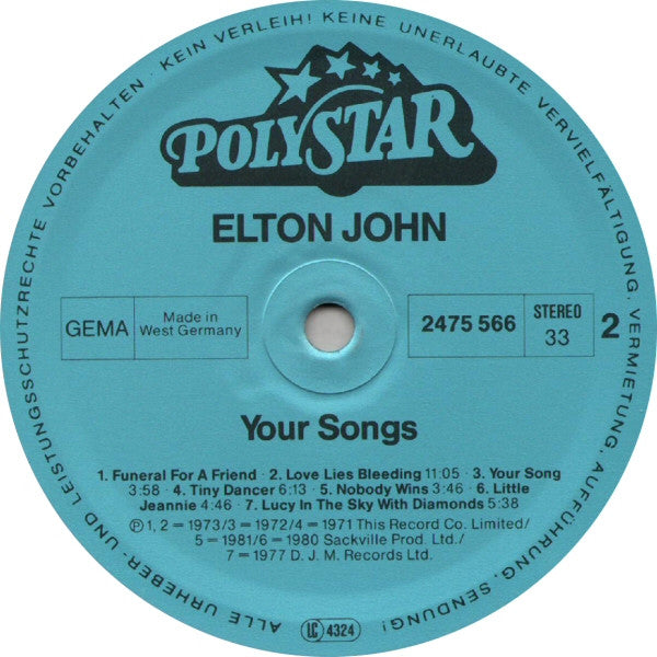 Elton John : Your Songs (Die Grosse Edition Seiner Romantischen Welthits) (LP, Comp)