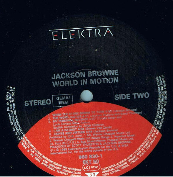 Jackson Browne : World In Motion (LP, Album)