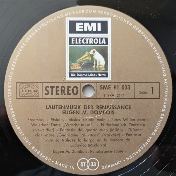 Eugen M. Dombois : Lautenmusik Der Renaissance (LP)