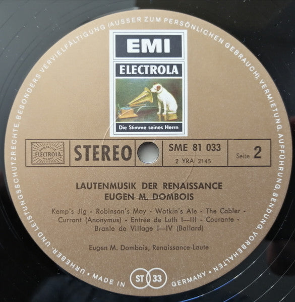 Eugen M. Dombois : Lautenmusik Der Renaissance (LP)
