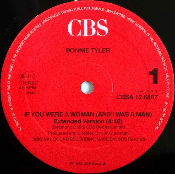 Bonnie Tyler : If You Were A Woman (And I Was A Man) (12", Maxi)