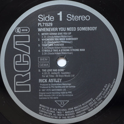Rick Astley : Whenever You Need Somebody (LP, Album)
