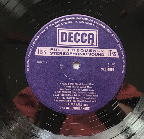 John Mayall And The Bluesbreakers* : A Hard Road (LP, Album, RE, Vio)