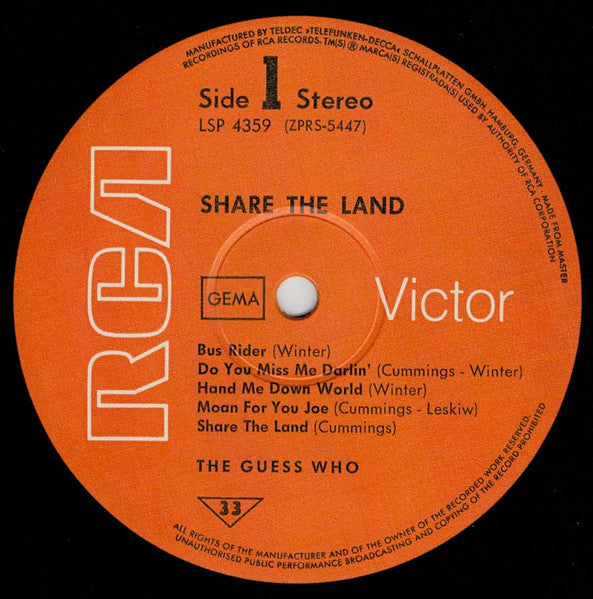 The Guess Who : Share The Land (LP, Album, Gat)