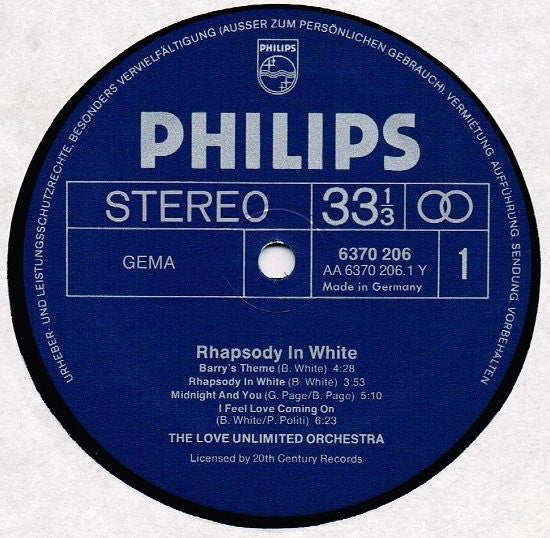 The Love Unlimited Orchestra* Arranged & Conducted By Barry White : Rhapsody In White (LP, Album)