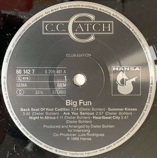 C.C. Catch : Big Fun (LP, Album, Club)