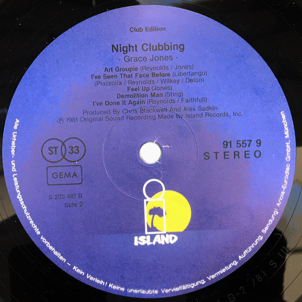 Grace Jones : Nightclubbing (LP, Album, Club)