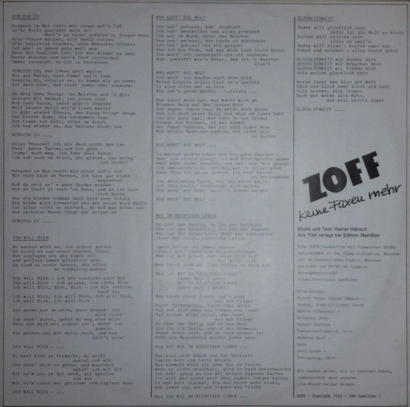 Zoff : Keine Faxen Mehr (LP, Album)