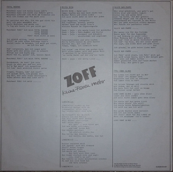 Zoff : Keine Faxen Mehr (LP, Album)