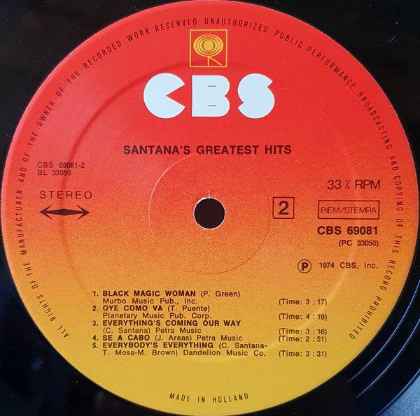 Santana : Santana's Greatest Hits (LP, Comp, RP)