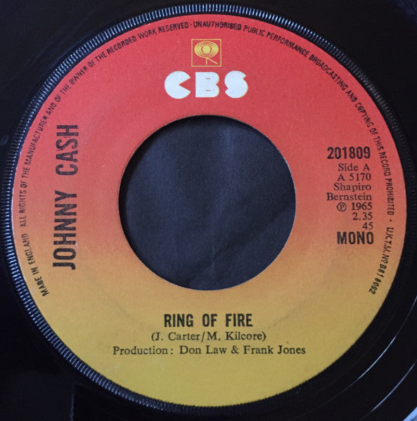 Johnny Cash : Ring Of Fire (7", Mono, RE)