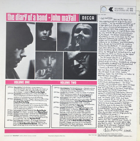 John Mayall : The Diary Of A Band Volume Two (LP, Album, RE)