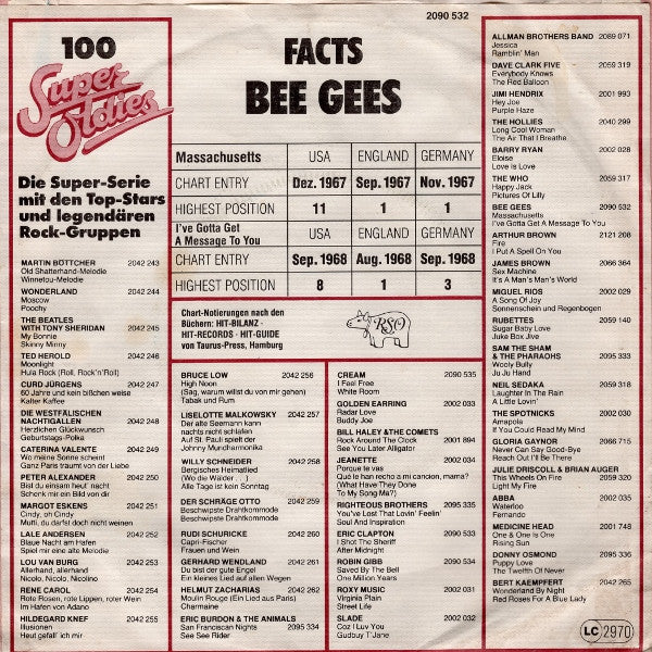 Bee Gees : Massachusetts / I've Gotta Get A Message To You (7", Single)