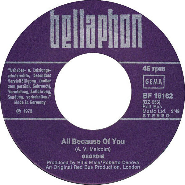 Geordie : All Because Of You (7")