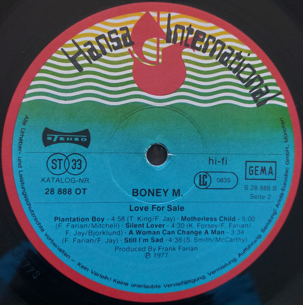 Boney M. : Love For Sale  (LP, Album, Blu)