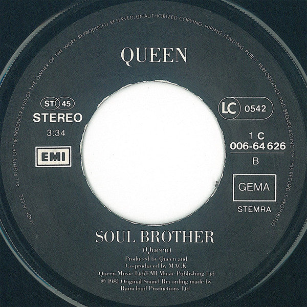 Queen & David Bowie : Under Pressure (7", Single, Bla)